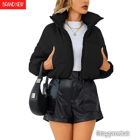 Lightweight Cropped Puffer Jacket Zipper Quilted Down Coat